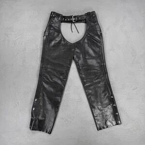 Vintage First Leather Apparel Black Leather Chaps Men's Small, Fit 31-37